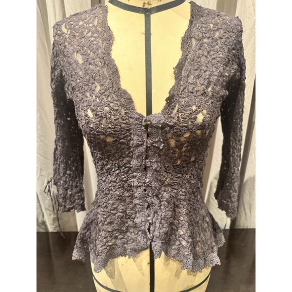 Ann Ferriday Vintage Rare Cross Dye Lace Peplum Fitted Jacket S - Picture 1 of 5